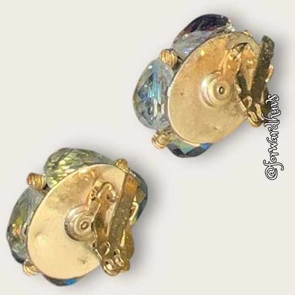 Vintage Clip On Earrings Aurora Borealis Beads - Picture 8 of 12